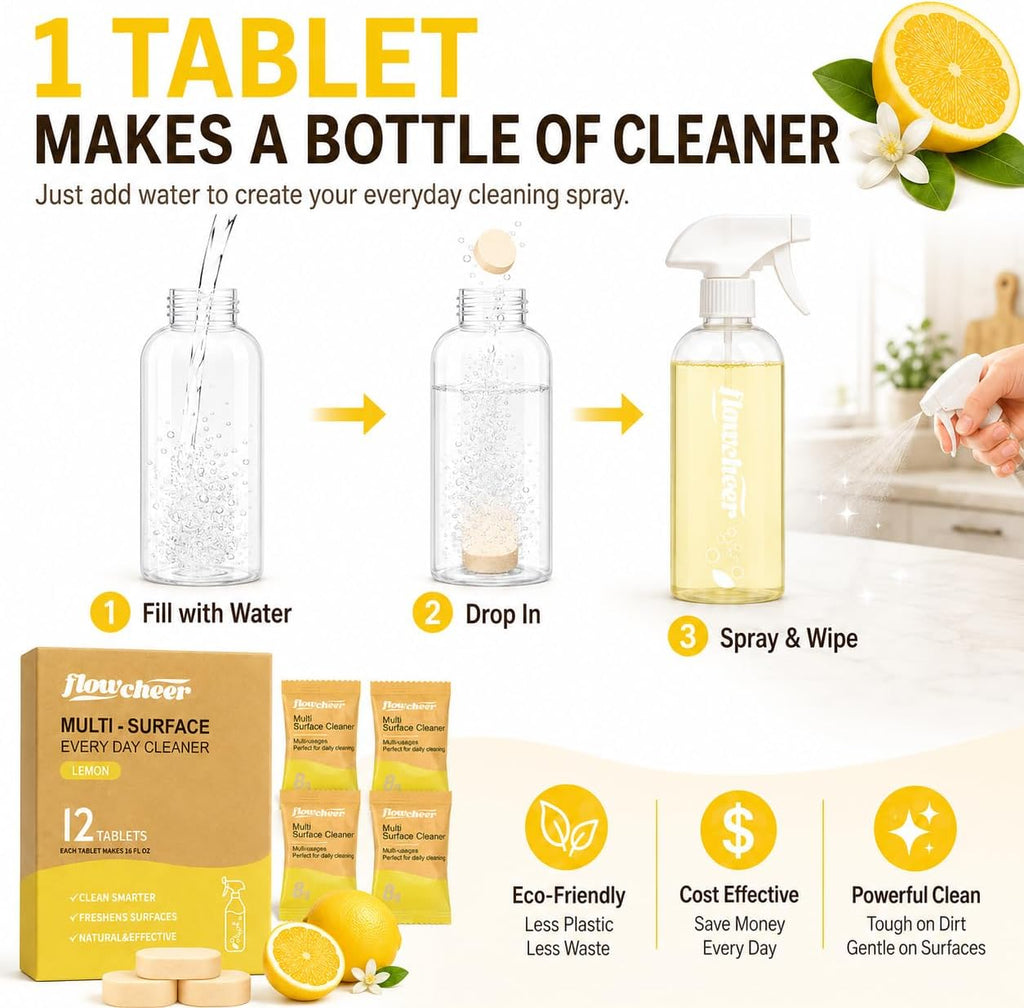 flowcheer Multi Surface Cleaner Refills -12 Pack(Lemon)