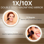 9" Lighted Makeup Mirror with 1X 10X Magnification, Brushed Nickel Finish