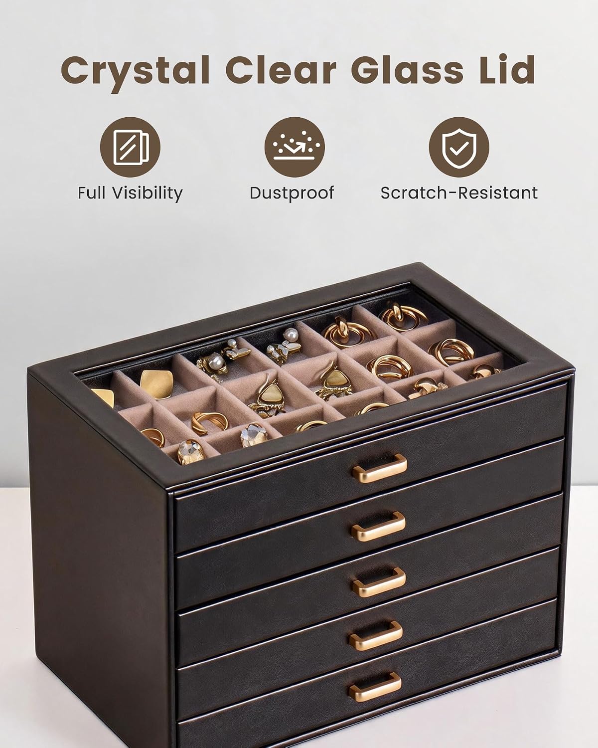Lolalet Earring Organizer, Jewelry Box with Clear Lid -Black, 5 Layer
