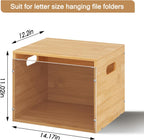 Acrylic File Organizer with Lid, Bamboo File Box with Handle, Hanging File Folder Organizer, Portable Filing Organizer File Crate Storage Box for Home Office Classroom, Letter Size