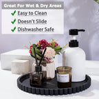 HighHerz Silicone Bathroom Countertop and Vanity Tray-10 Inch Round Silicone Bathroom Tray, Modern Bathroom Decor, Coffee Table Decor, Decorative Tray for Candle, Perfume, Plants (Black)