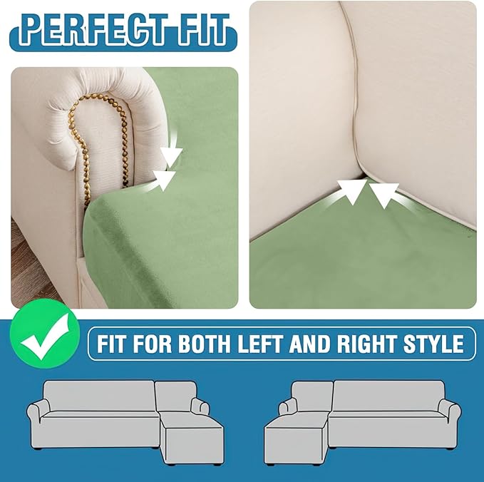 Couch Cover 4-Piece Elastic Velvet Couch Cushion Covers & Chaise Slipcovers - Image 7