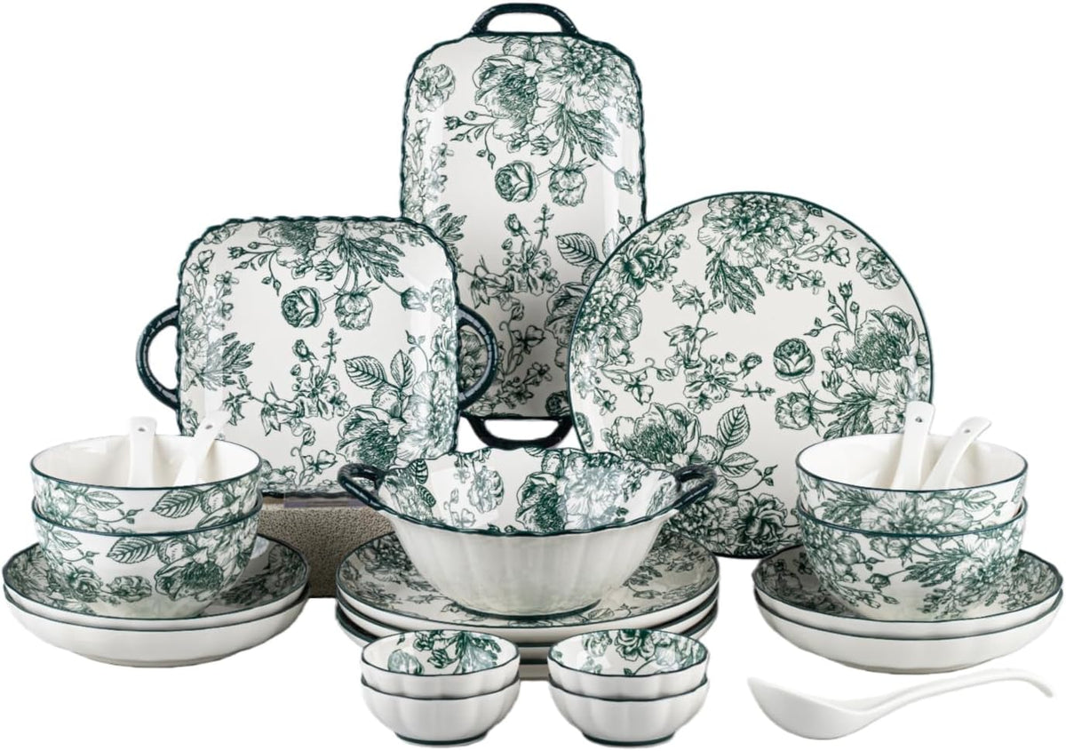 Ceramic Dinnerware Set, Series Kavara Ⅱ, (Blue Stripes)
