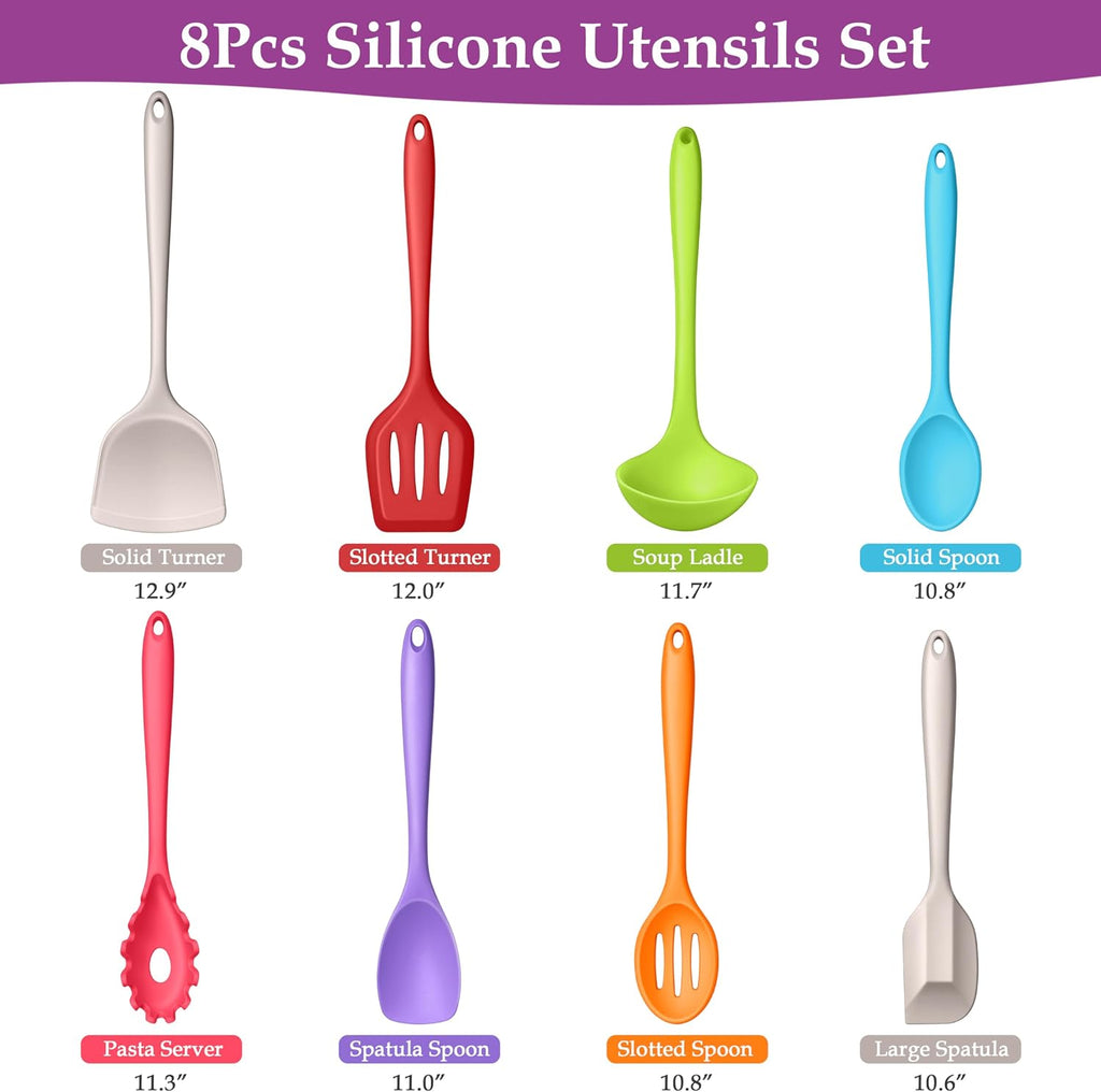 LIANYU Colorful Kitchen Cooking Utensils Set, 8Pcs Silicone Utensils Set