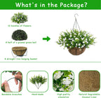 White Artificial Flowers for Hanging Baskets Outdoor, Faux Plant Decor