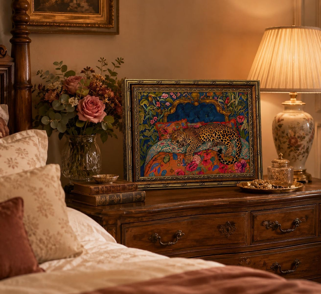 FKRYTYB Vintage Gold Frame Sleeping Leopard Canvas Wall Art 11x9in