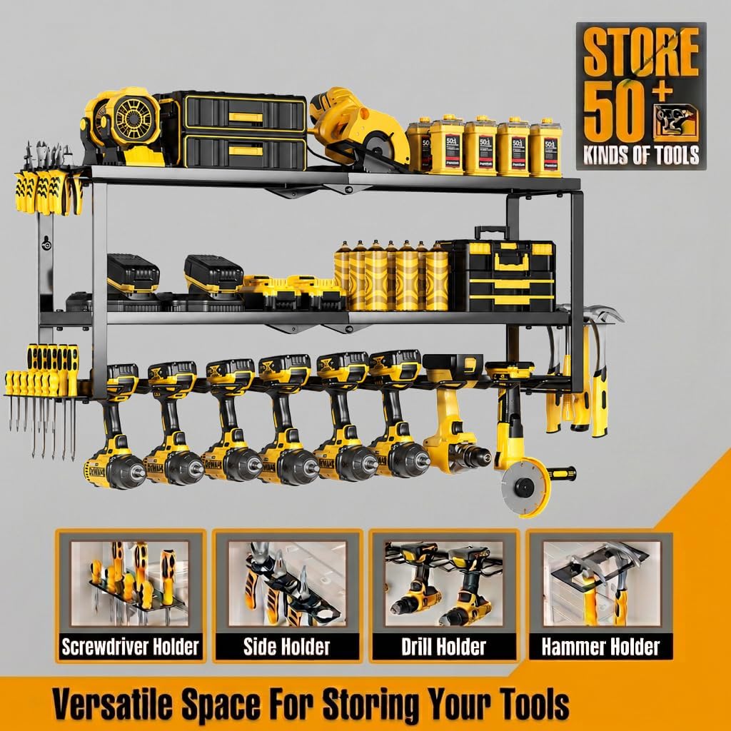 Heavy Duty Power Tool Organizer Wall Mount, Drill Holder Storage Rack Shelf