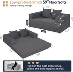 COMAX Boneless Futon Sofa Bed, 59" Small Low-Profile Floor Couch, Grey
