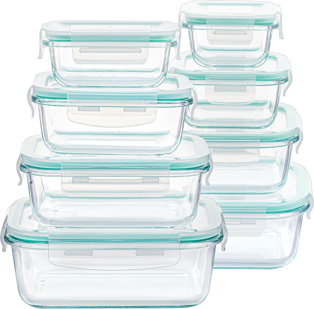 Vtopmart 8 Pack Glass Food Storage Containers with Lids Green