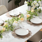 Set of 6 Round Cotton Linen Placemats, Linen with White, 15 Inch