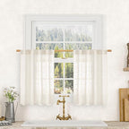 LAMIT Semi Sheer Cream Linen Curtains 36 Inch Length 2 Panels, Light Filtering by LAMIT