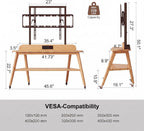 Solid Wood Rolling TV Stand with Power Outlet, Mobile TV Stand