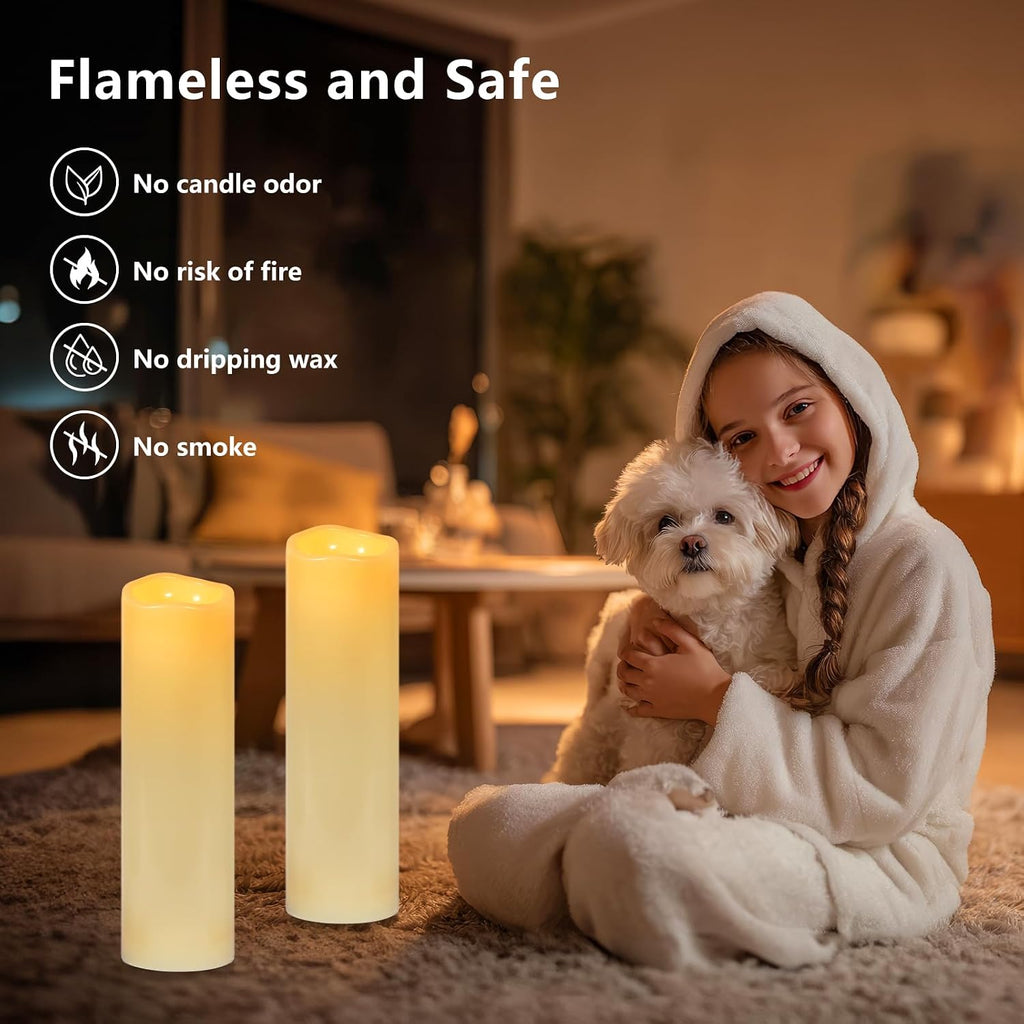 14" x 4" Large Outdoor Waterproof Candles with Timer Remote, 4 Pack