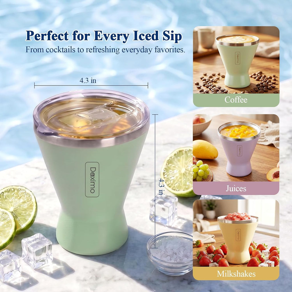 Daximo 10 oz Vacuum Insulated Martini Glasses with Lid and Silicone Straw