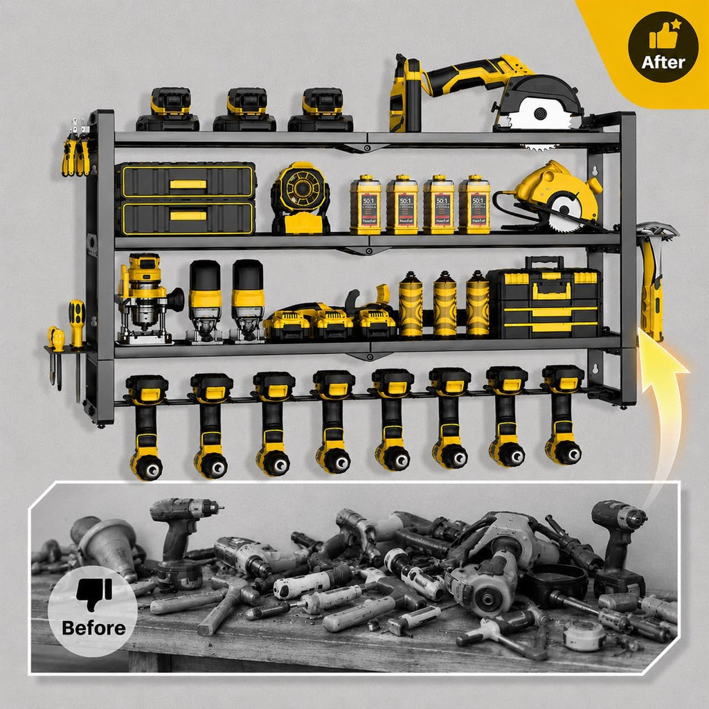 Extra Tall Power Tool Organizer Wall Mount, Drill Holder Storage Rack Shelf