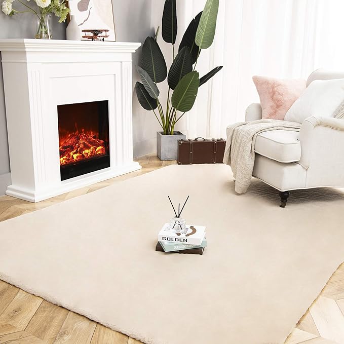 Ashler Faux Fur Rug, Ultra Soft Faux Rabbit Fur, 5 x 7 Feet Rectangle, Machine - Image 6