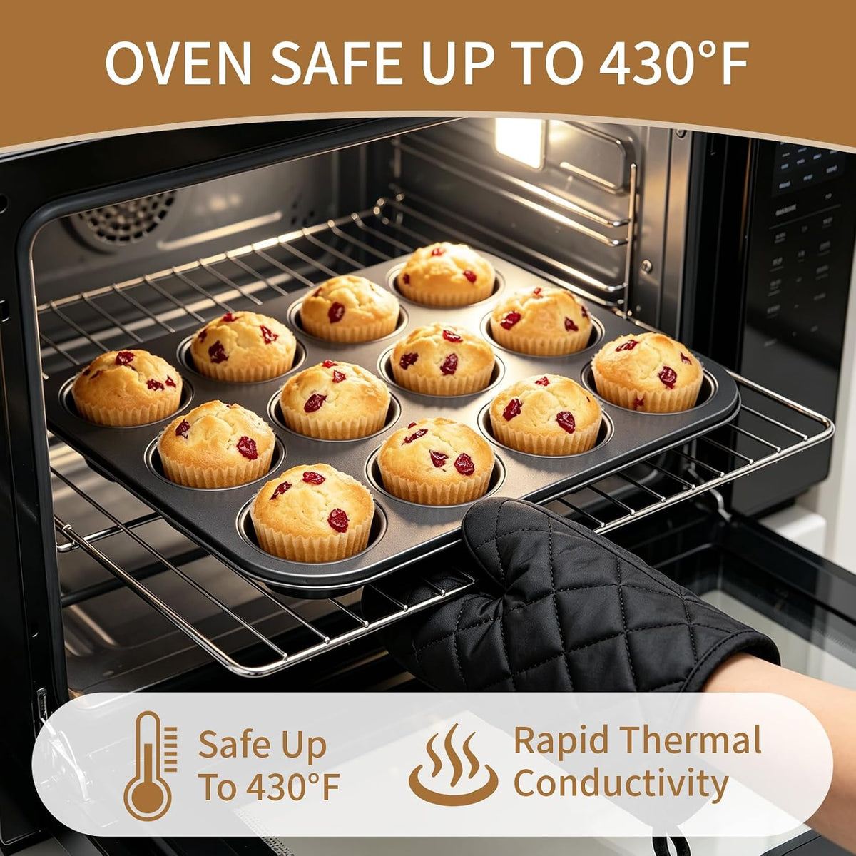 9 PCS Bakeware Sets, Baking Pans for Oven with Wider Grips, Baking Pan Set with Roasting Pan, Baking Pan, Cake Pan, Square Cake Pan, Loaf Pan, 12-Cup Muffin Pan, Cooling Rack and Oven Mitts