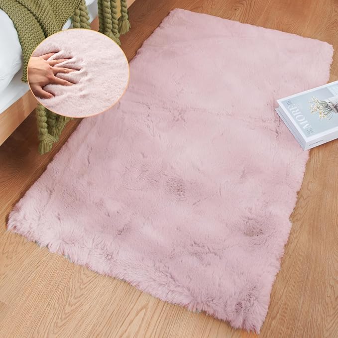 ORINOVA Pink Fuzzy Faux Washable Fluffy Fur Area Rugs by ORINOVA