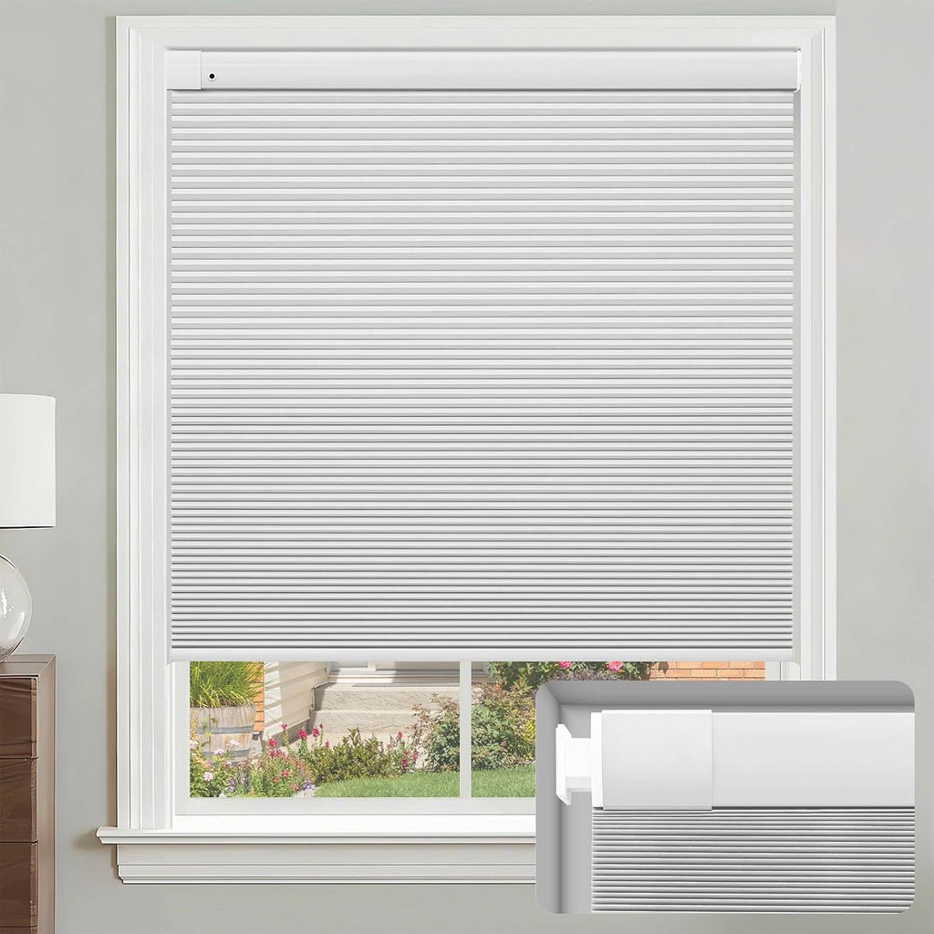 No Drill Blackout Cellular Shades, White, 36" W x 64" H