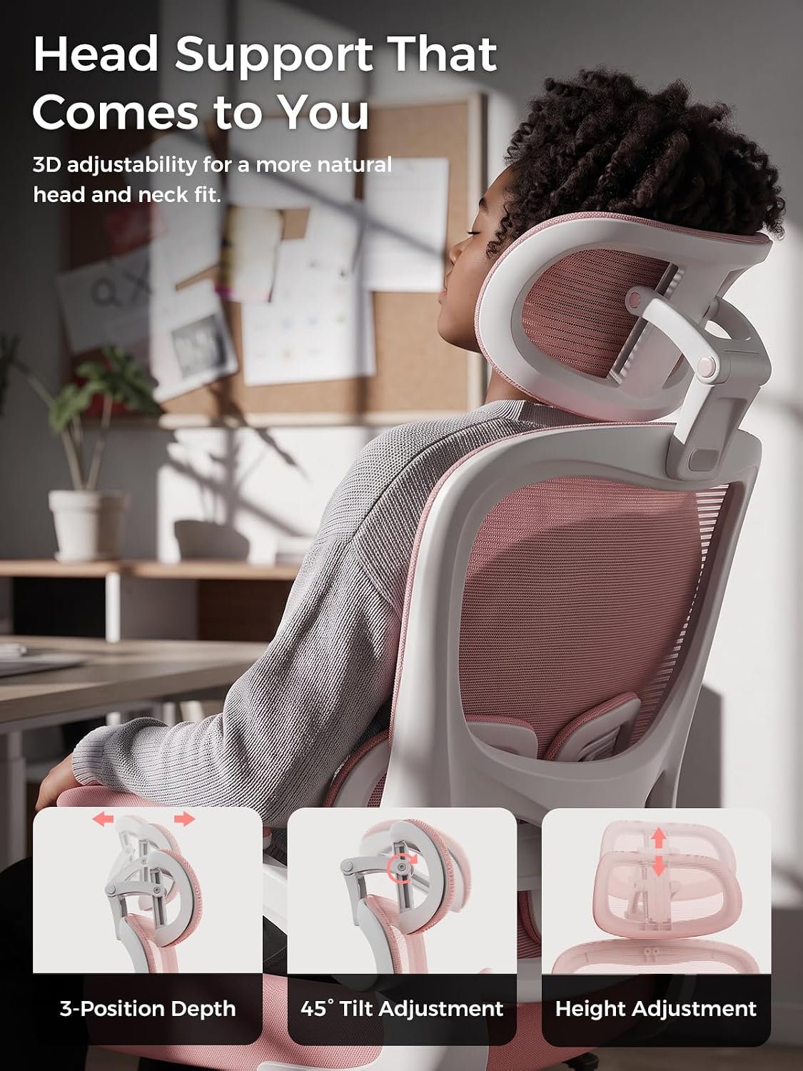 Ergonomic Office Desk Chair, Adjustable Dual Lumbar Support & Thick Seat