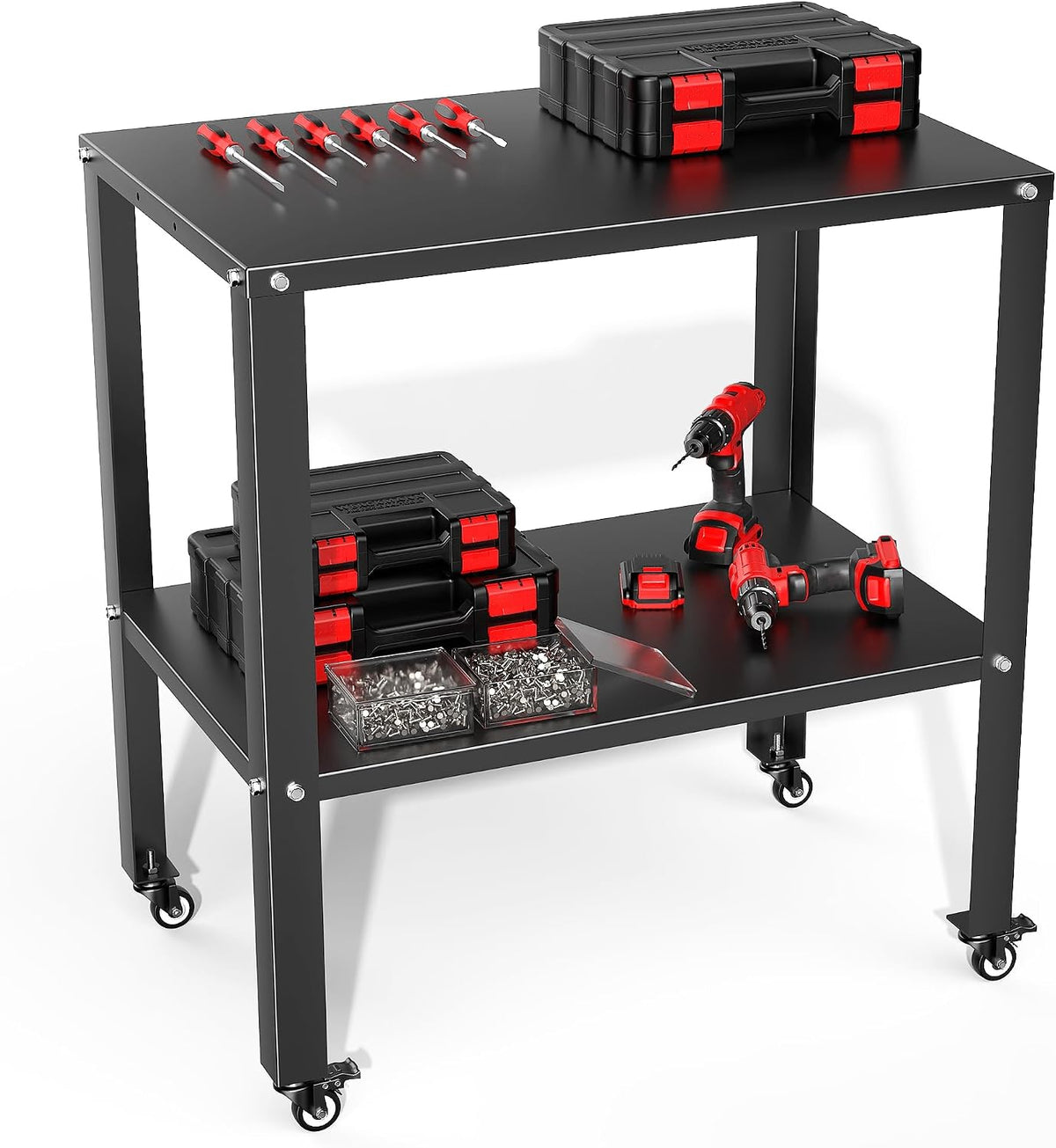 TORACK Rolling Metal Workbench, 32x20.5 in Work Table with Perforated Top
