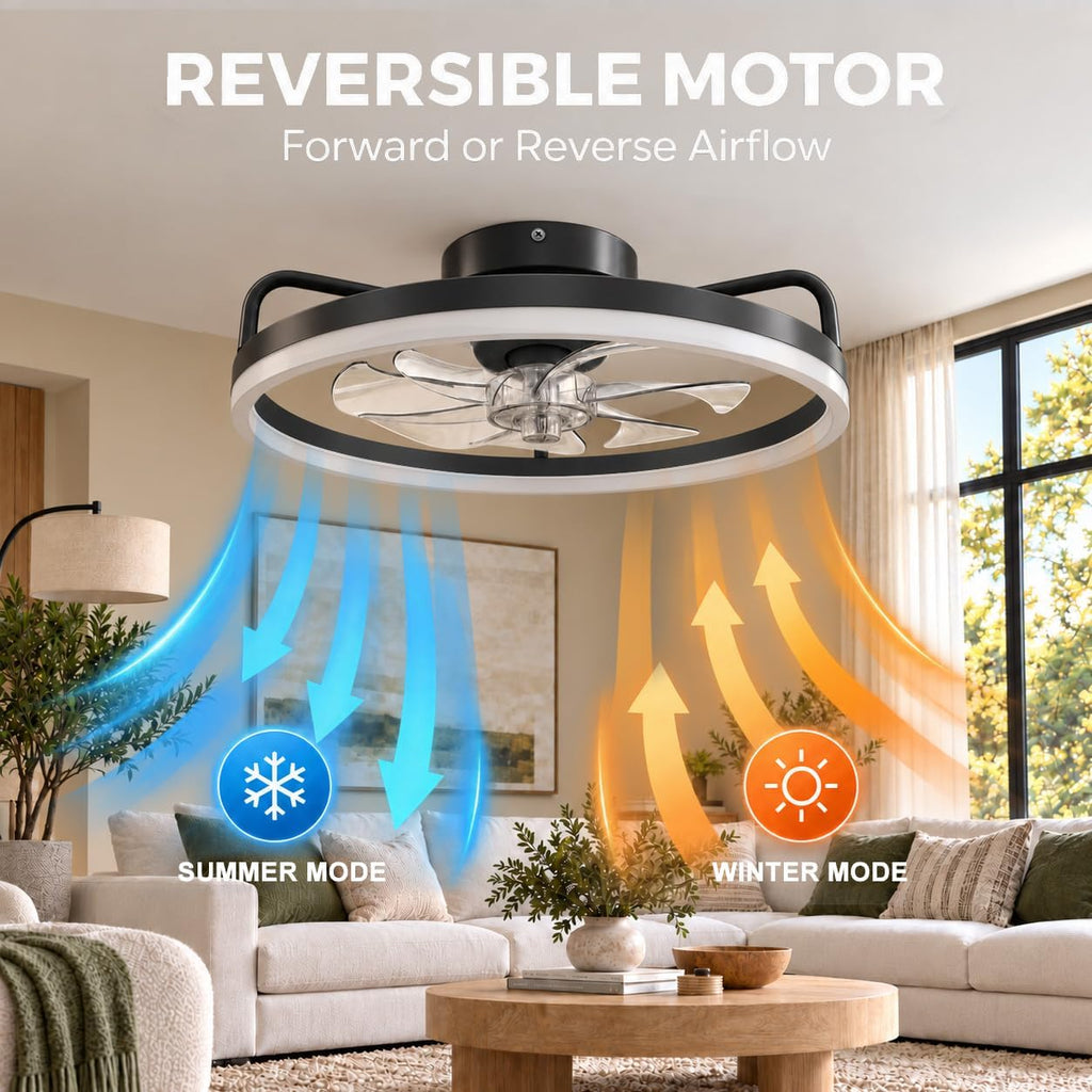 TCL 20 Inch Low Profile Ceiling Fan with Light, Black