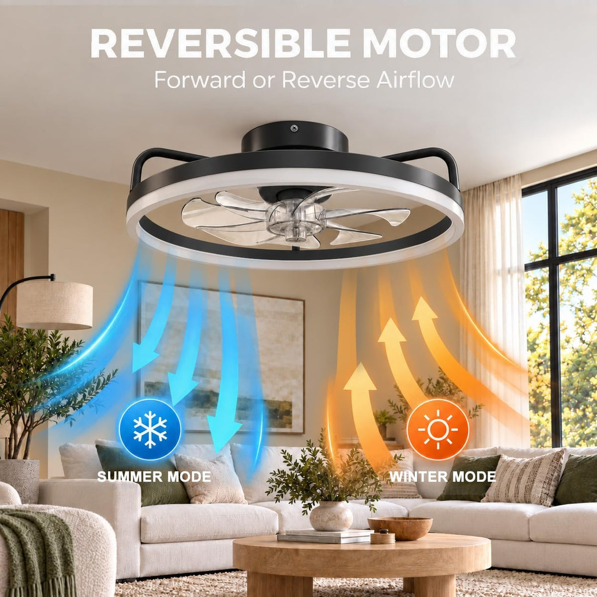 TCL 20 Inch Low Profile Ceiling Fan with Light, Black