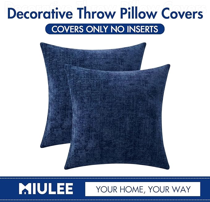 MIULEE Pack of 2 Couch Throw Pillow Covers 18x18 Inch Spring Soft Navy Chenille - Image 6
