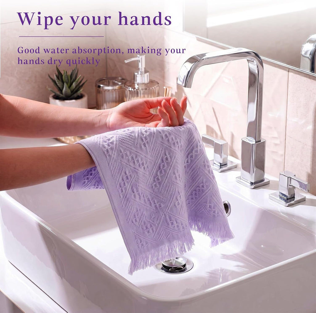 4 Pack Boho Hand Towel for Bathroom Kitchen, Light Purple