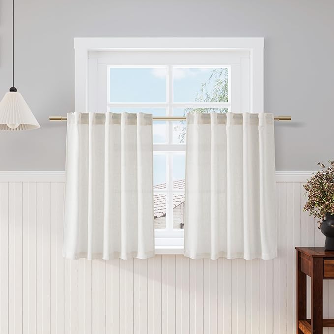 Nanspring Cream Kitchen Curtains 36 Inch Length 2 Panels Set Linen Blend Back by Nanspring