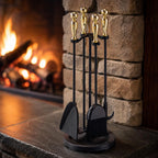 Pilgrim Home and Hearth Pigrim 5 Pc Wood Stove Tool Set Polished Brass Ball Handles