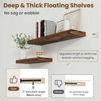 8Inch Square Floating shelves for Wall, 8In Deep, Invisible Brackets, Brown