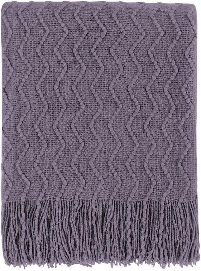 BOURINA Dark Lavender Throw Blanket 60 x80 Inches Throw Textured Solid Soft by BOURINA