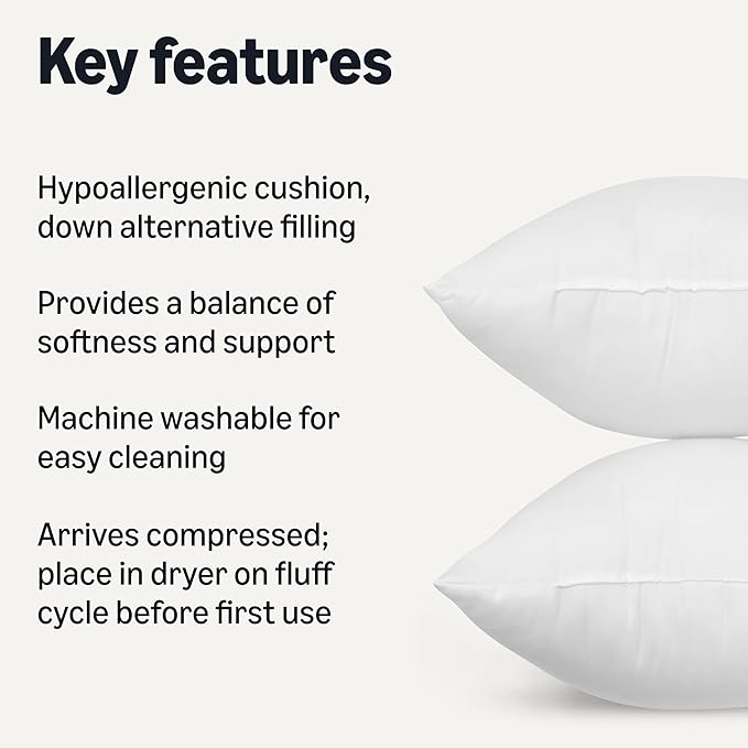 Amazon Basics Square Hypoallergenic Pillow Insert, Down Alternative Fiberfill - Image 2