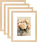 Vittanly Solid Wood 8x10 Picture Frame with Mat, Natural, 4 Pack