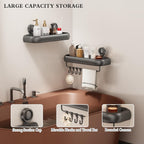 Shower Caddy Suction Cup, 2 Pack No Drilling Corner Shower Shelves, Rust Proof Bathroom Storage Organizer, Shower Corner Caddy with Removable Hooks and Towel Bar, Square, Grey