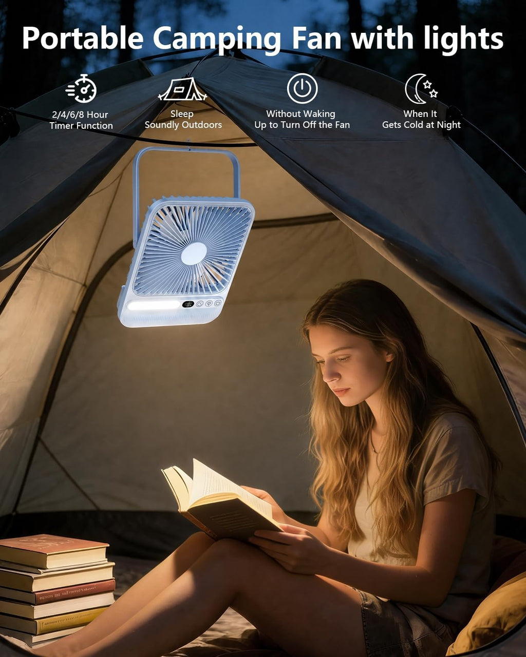 8000mAh Ultra-Thin Portable Travel Fan with Timer, Light&LED Display