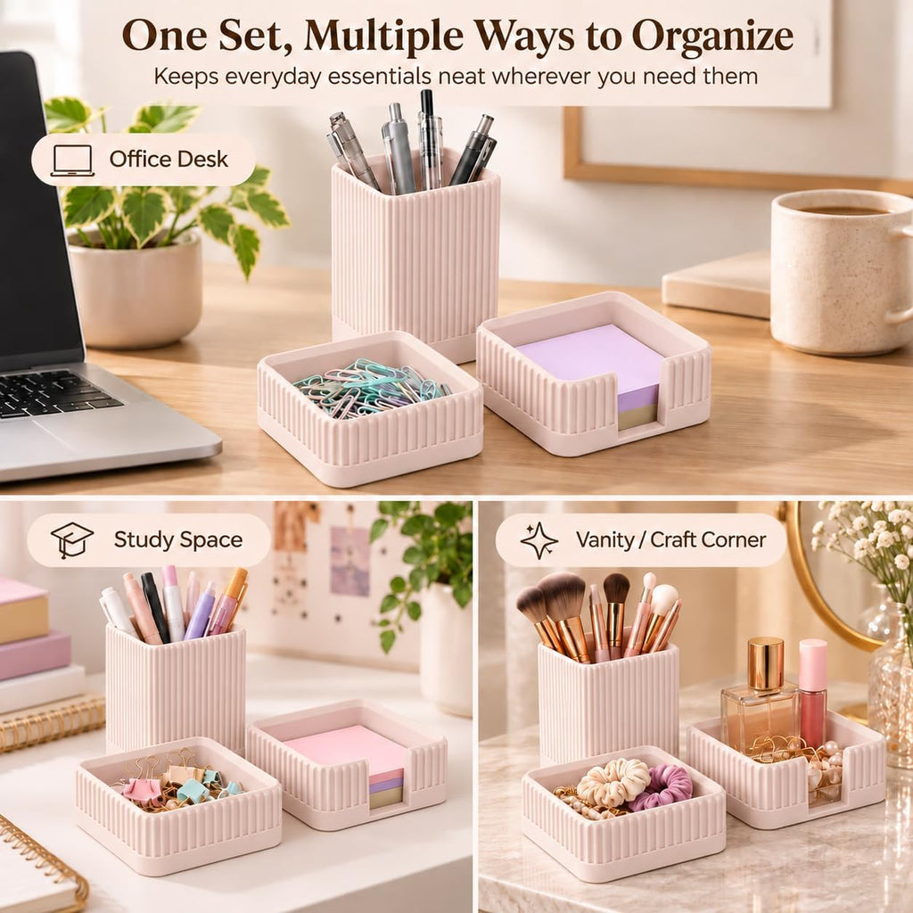 Aesthetic Desk Organizer Set,3-Piece Sturdy Plastic Office Accessories