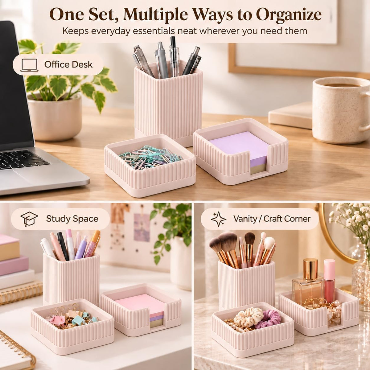 Aesthetic Desk Organizer Set,3-Piece Sturdy Plastic Office Accessories