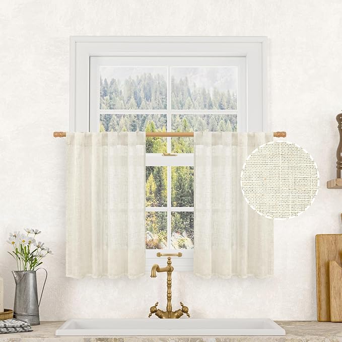LAMIT Short Kitchen Linen Curtains 30 Inch Length by LAMIT