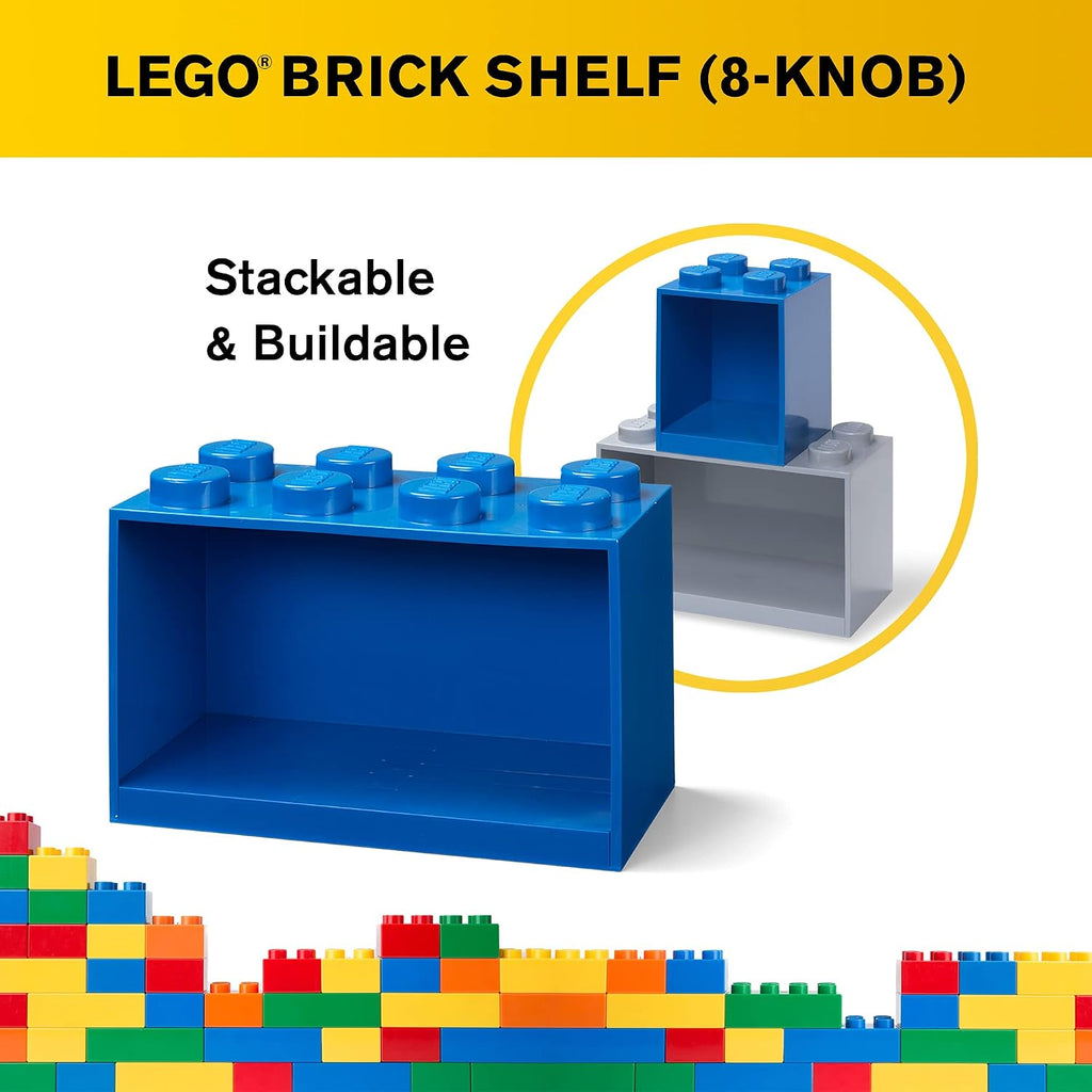 Room Copenhagen, LEGO Brick Shelf Box - Stackable or Mountable Storage Compartment - 8 Stud, Blue