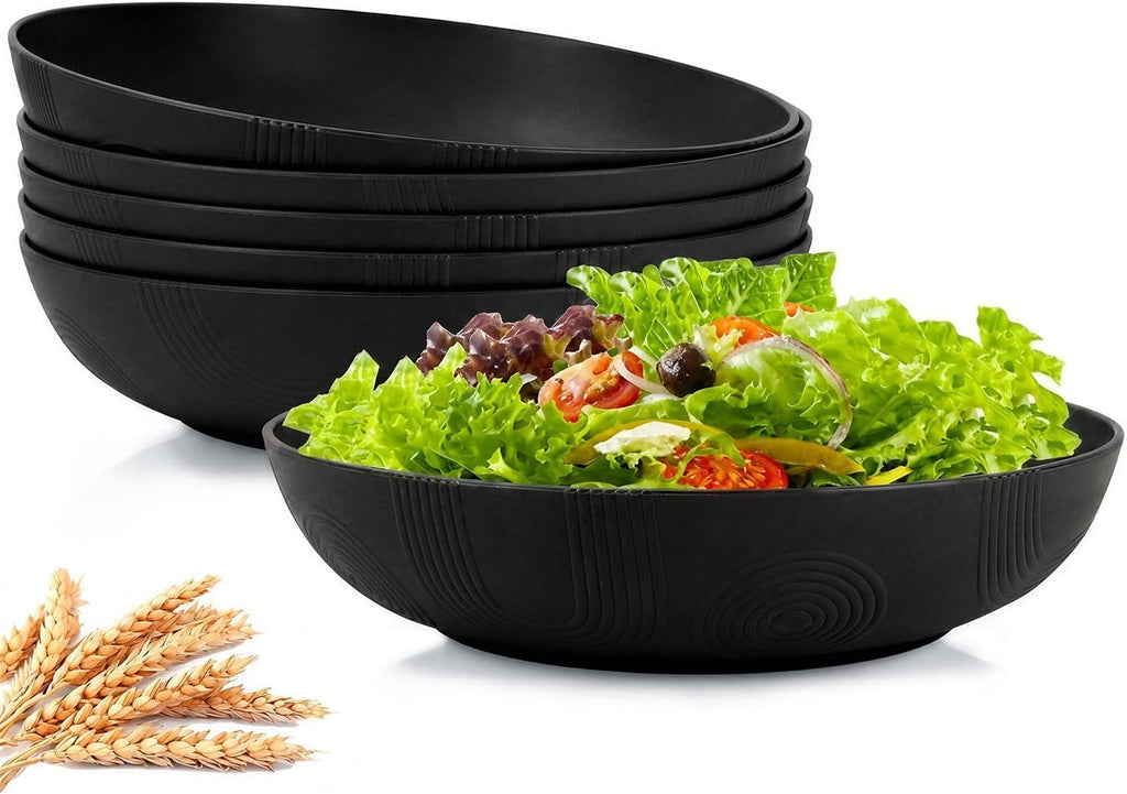PYRMONT Black Serving Bowls 65 Oz Large Wheat Straw Pasta Bowls(6pcs)