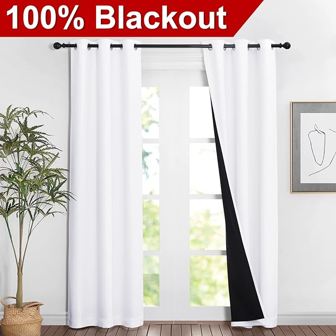 NICETOWN White Blackout Curtains 84 inches Long, Full Light Blocking Drapes - Image 2