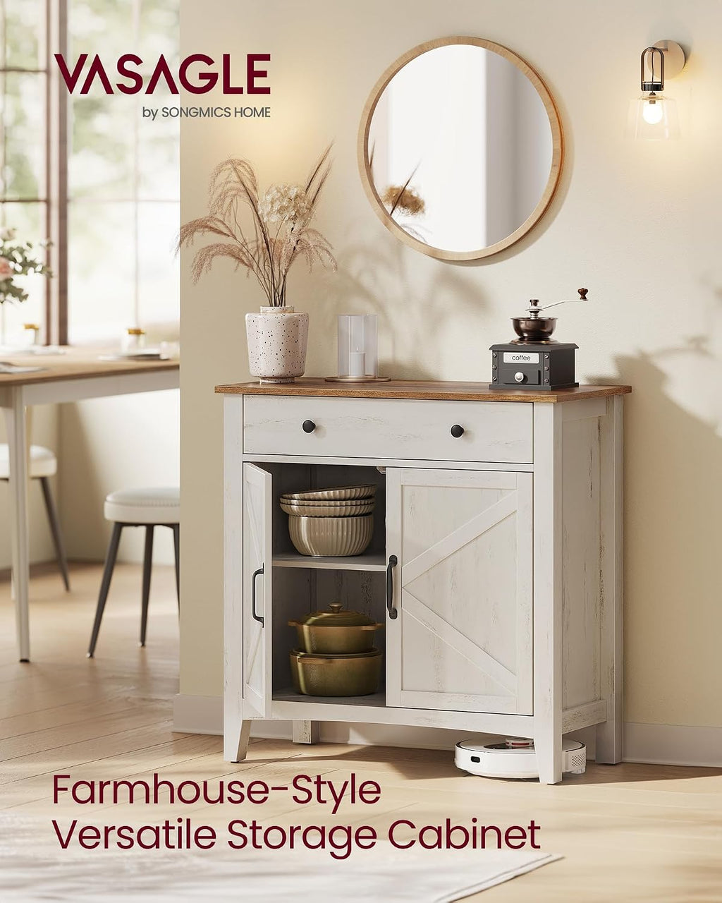 VASAGLE Buffet Cabinet, Coffee Bar with a Drawer, Adjustable Shelf