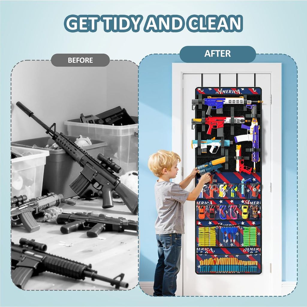 Over The Door Organizer for Toy Gun, Toy Storage Toys Organizer, Blue Red