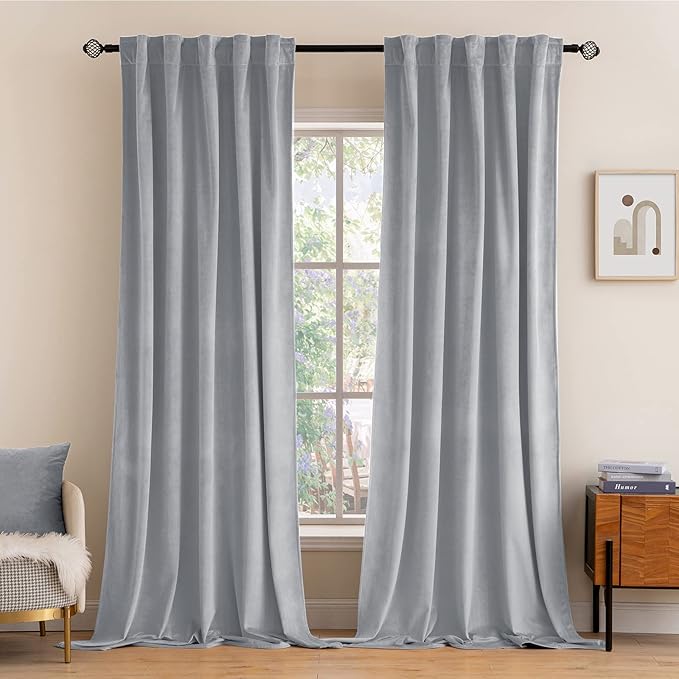 MIULEE Greyish White Velvet Curtains 108 inches Long 2 Panels by MIULEE