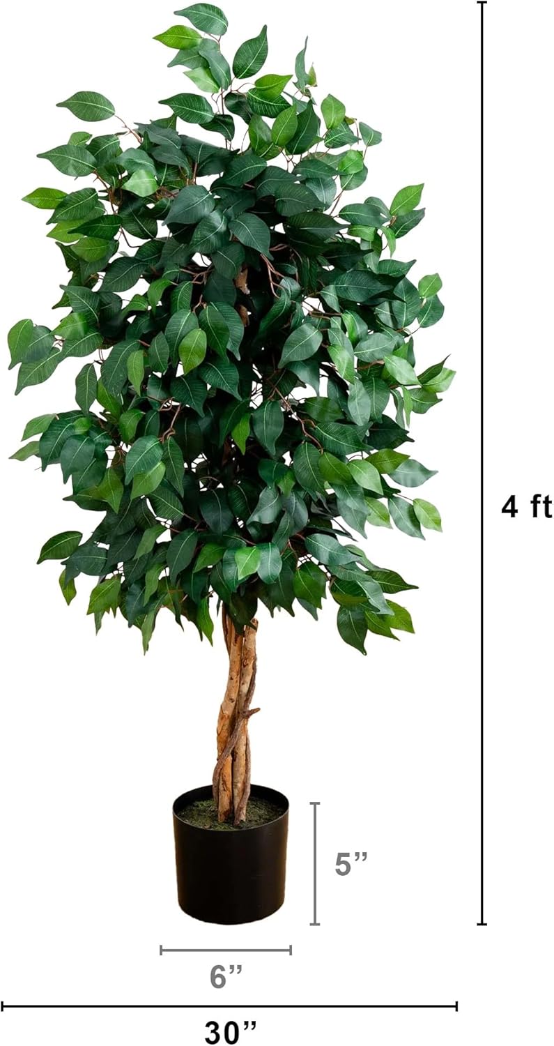Nearly Natural 4 ft Artificial Triple Trunk Ficus Tree with Pot