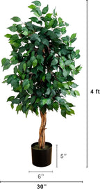 Nearly Natural 4 ft Artificial Triple Trunk Ficus Tree with Pot