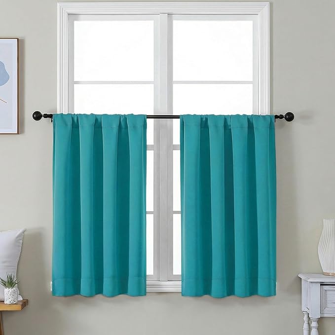 Simplebrand Ava Teal Short 36 Inches Blackout Curtain 2 Panels Set, Half Window by Simplebrand