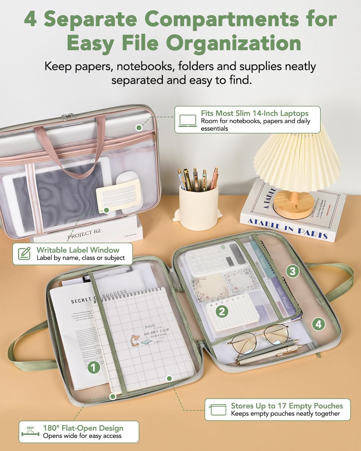 8 Mesh Zipper Pouches + 1 File Organizer Bag,9‑Pc Document Organizer Set